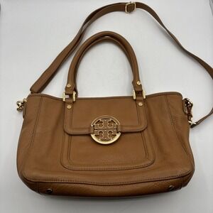 TORY BURCH Bag Amanda‎ Satchel Brown Beige Camel Crossbody Removable Strap READ
